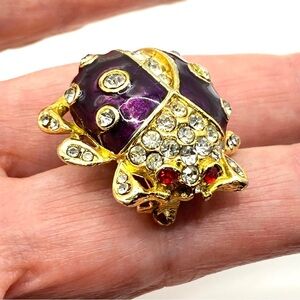 Ladybug Rhinestone Purple With Red Eyes Lady Bug Naturecore Vintage Brooch